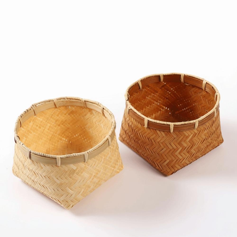 Multi-purpose Retro Bamboo Basket Bamboo Woven Small Size Snack Basket Handmade Fruit Basket Snack Fruit Organization