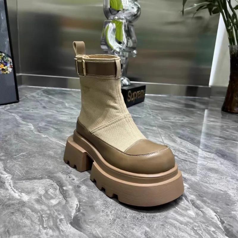 Женские сапоги, модные новые ковбойские сапоги с пряжкой на ремне, зимняя обувь 2024 года, модные мотоциклетные сапоги на толстой подошве и блочном каблуке