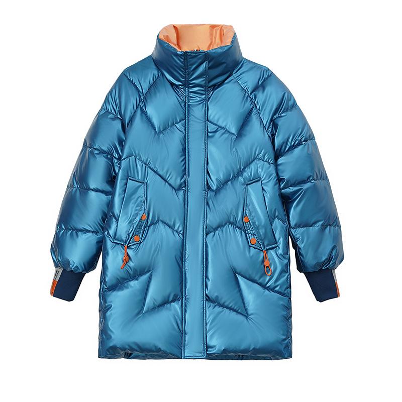 Глянцевый новый пуховик средней длины в зарубежном стиле, зимняя яркая куртка