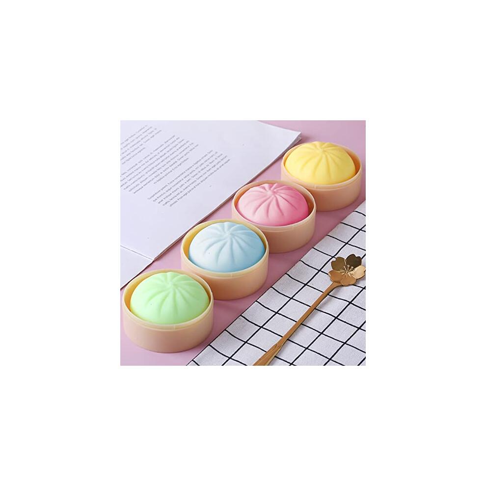 4 PCS Colorful Dumpling Squishy Stress Balls Fidget Sensory Toy,Squeeze Dough Ball Stress Relief Hand Toy,Anti-Anxiety Bun with Food Steamer Stretchy