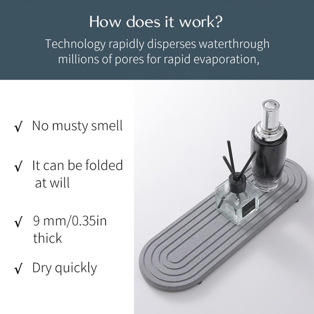 Набор из 2 предметов: поднос для раковины из диатомовой земли, эффективная влагопоглощающая и быстросохнущая подставка для кухни и ванной