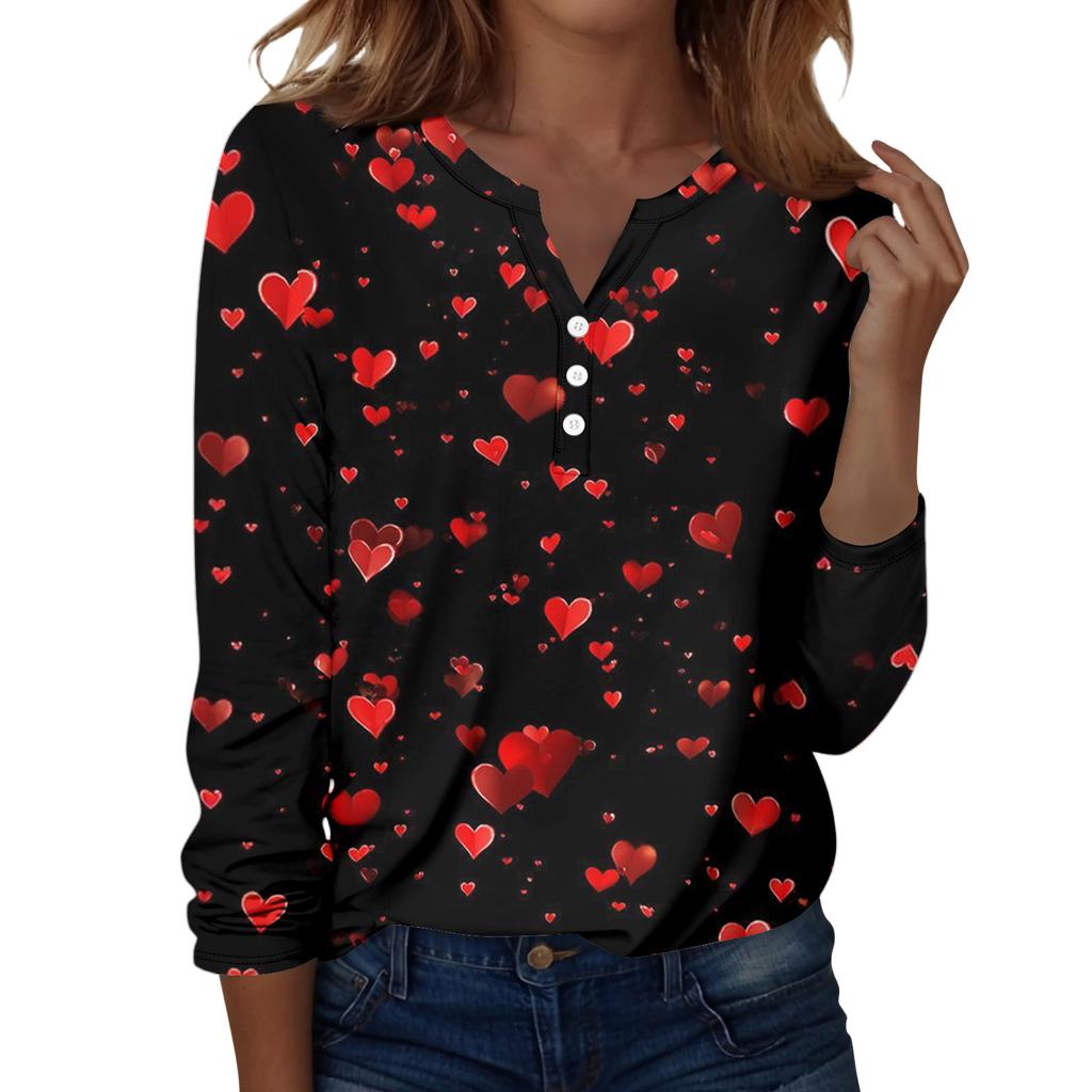 Женская футболка с рождественским принтом на пуговицах с длинным рукавом, повседневная, выходного дня, модная, базовая, с V-образным вырезом, обычная