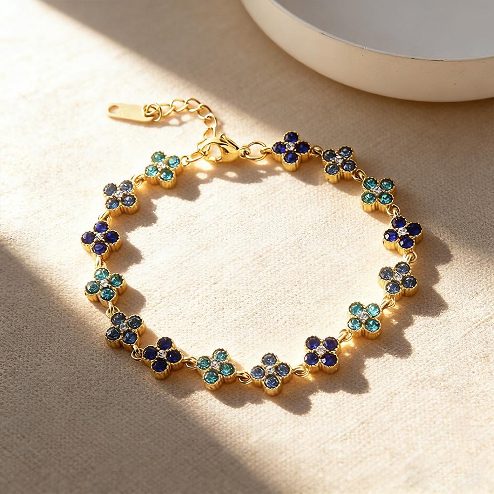 European American Style Hand Chain High-End Full of Diamonds Zircons Multi-Color Titanium Steel Stainless Steel Jewelry
