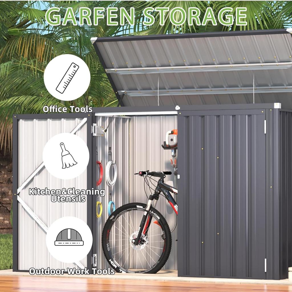 Metal Garden Storage Box Shed, 1.3m² Waterproof Outdoor Tool Organiser with Double Doors, Compact Galvanised Steel Small Sheds for Outside, Gray