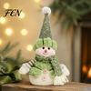 Green Christmas Theme Ornaments Plush Figurines, Skiing Snowman Reindeer Stuffed Doll, Fabric Holiday Interior Design Accents Xmas Tabletop