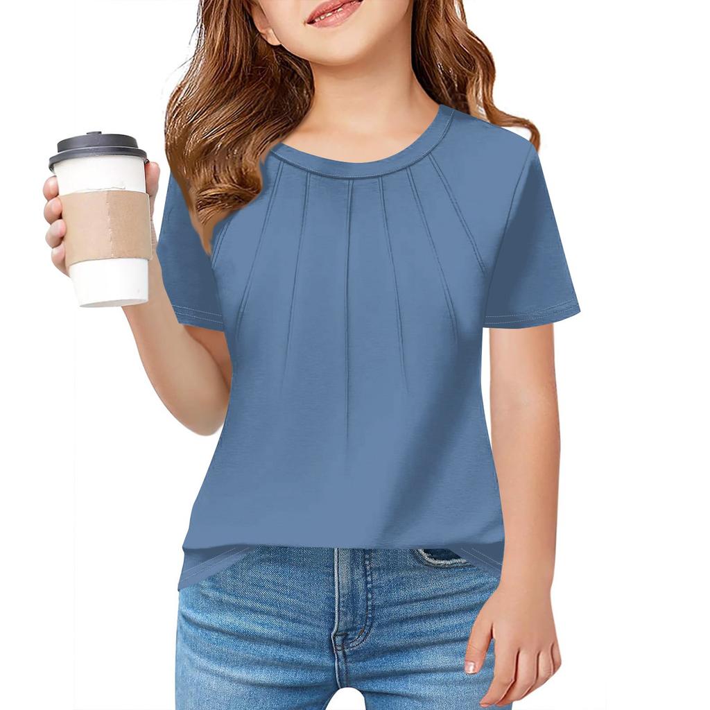 Children Fold A T-shirt Girl Summer Fashion Round Collar Jacket With Short Sleeves