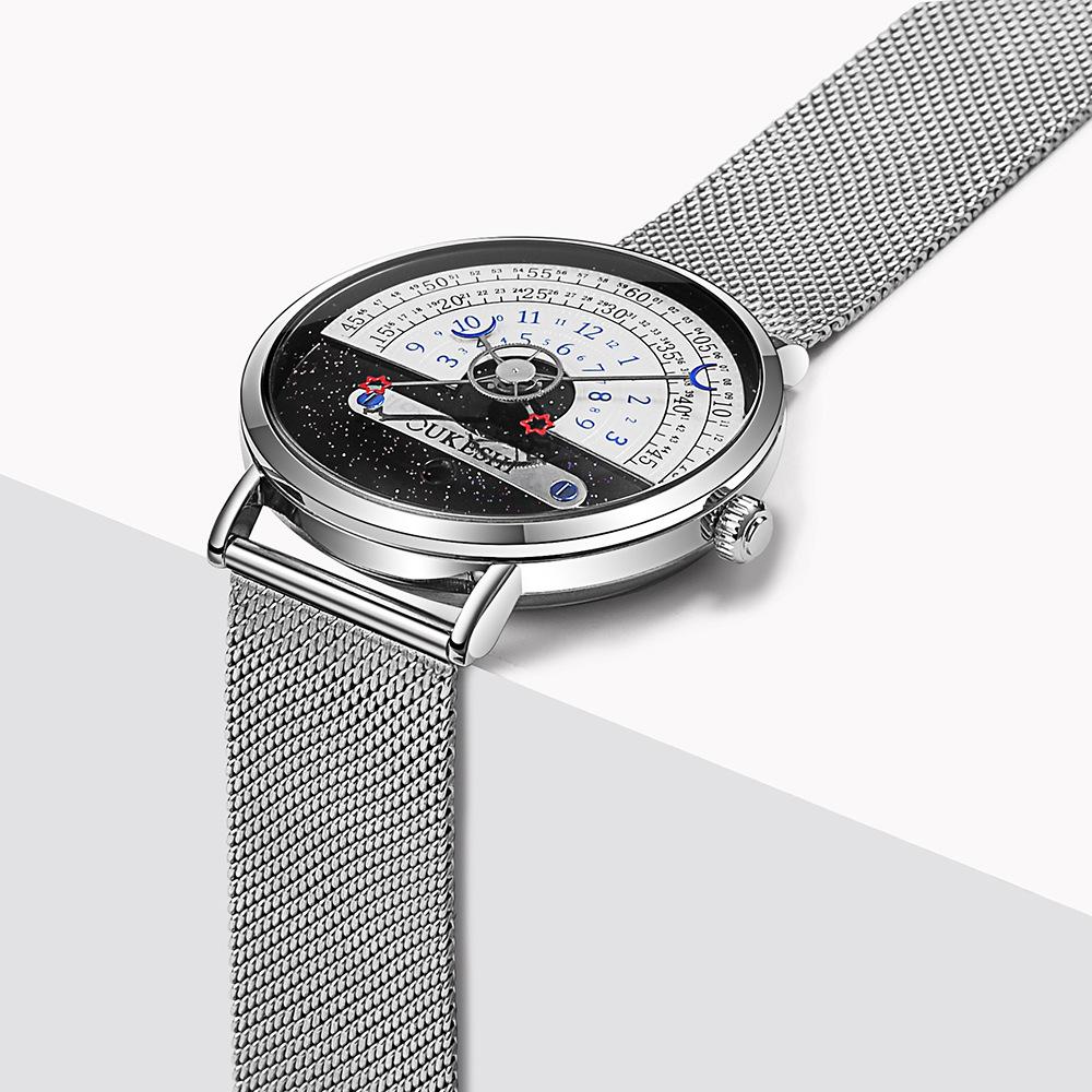 New Starmoon Concept Watch Black and White Men's Watch Calendar Half Roulette Fashion Men's Quartz Watch Stainless Steel Watch