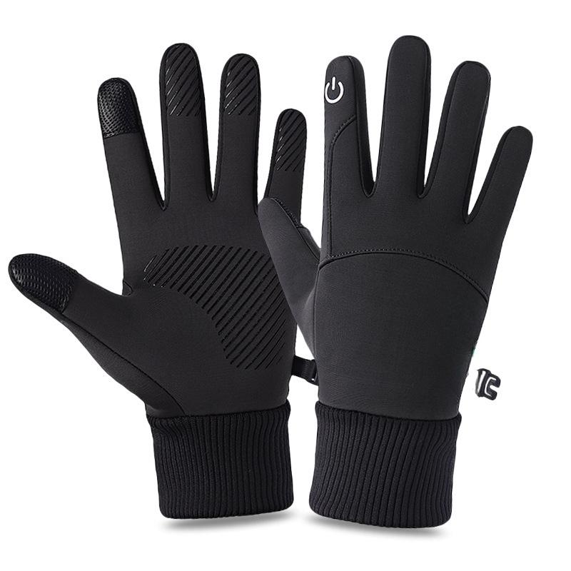 Winter riding gloves men and women outdoor waterproof skiing non-slip touch screen gloves warm plus velvet gloves (color card packaging) Black color