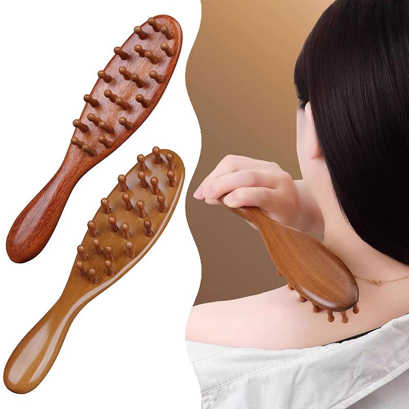 Гребень для волос и кожи головы Meridian Comb из натурального сандалового дерева с длинной ручкой, многофункциональный деревянный массажный гребень с зубчиками, 22 гвоздя