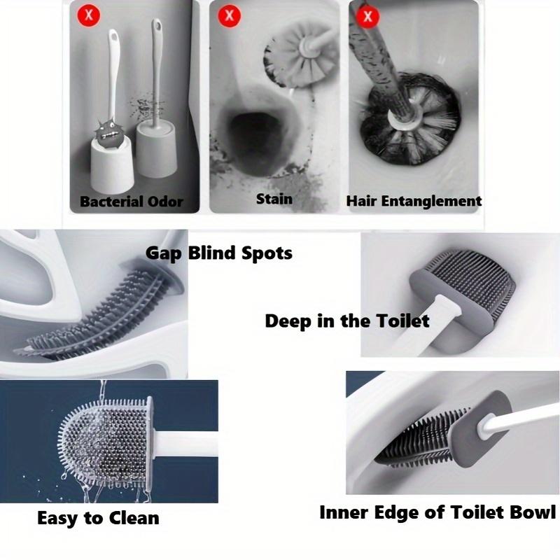 Силиконовая туалетная щетка с настенным контейнером для хранения - Плоская конструкция головки, Подходит для уборки ванной комнаты и кухни, Прочный силиконовый материал