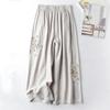 Summer Cotton And Linen Casual Pants Women'S Embroidered Wide-Leg Pants All-Match Nine-Point Pants