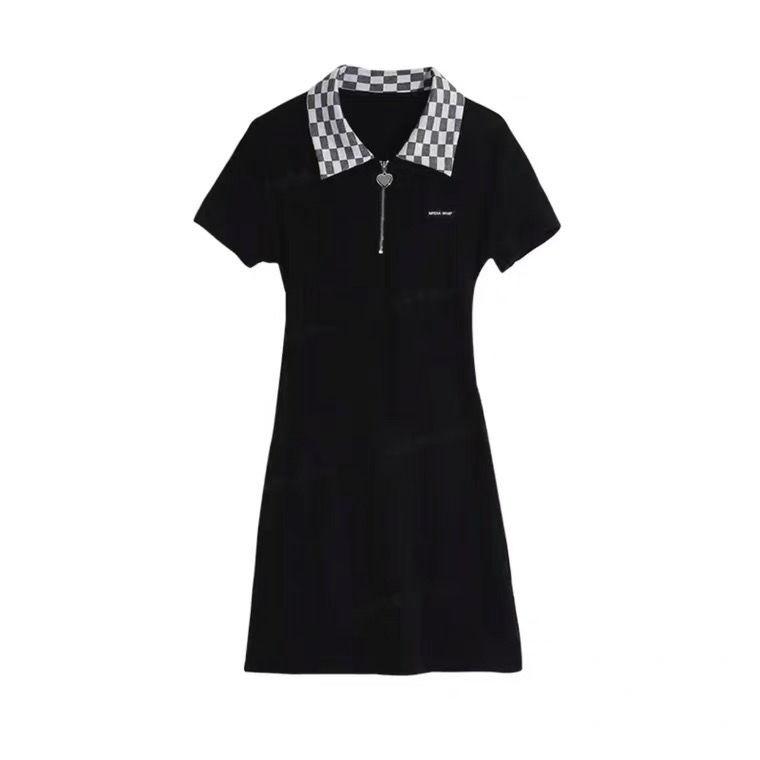 Корейское черное клетчатое платье, женское Kpop с воротником-поло, облегающее мини-короткое платье с запахом, модное облегающее платье, облегающие наряды