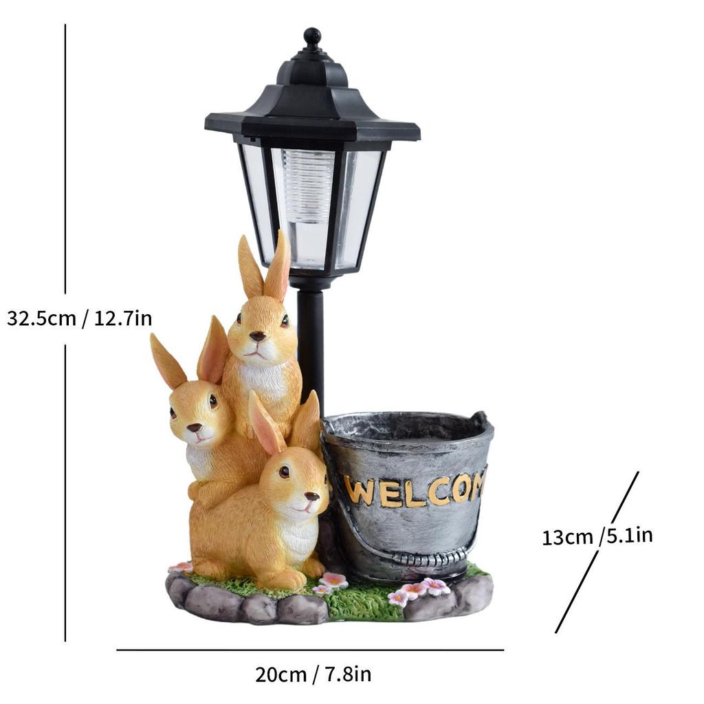 Outdoor Solar Rabbit Family Resin Statue - Courtyard Path Lighting Decoration