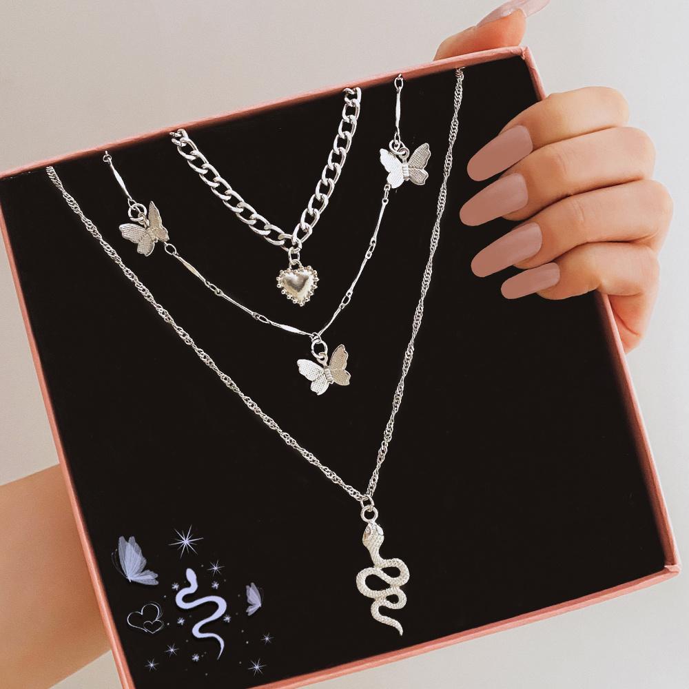 Ожерелье из трех частей в виде змеи, богемное женское ожерелье, ожерелье с подвеской в ​​виде змеи, трехслойное ожерелье с толстой цепочкой