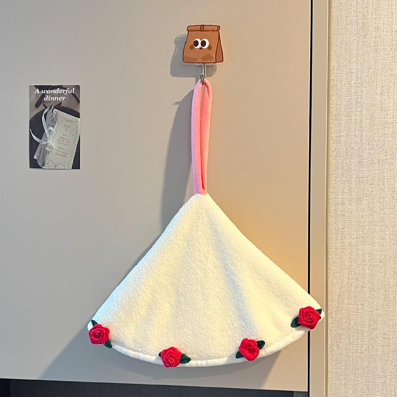 Rose Hand Towel Soft Hanging Type Quick Drying Absorb Water Bathroom Thickened Absorbent Wipe Cloth Bathroom Kitchen Use