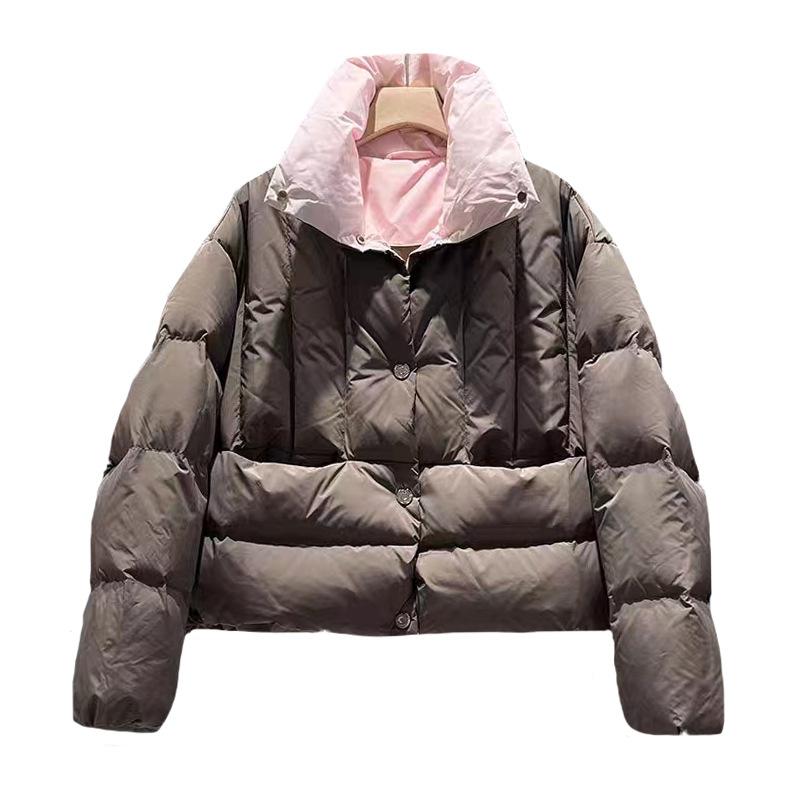 Короткая куртка на белом утином пуху, подходящая по цвету, женская, зимняя, 2024 года, свободная, с дизайном сращивания, маленькая куртка из хлеба
