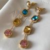 Retro Multi-color Crystal Long Geometric Drop Earrings for Women Fashionable Elegant Jewelry Gifts