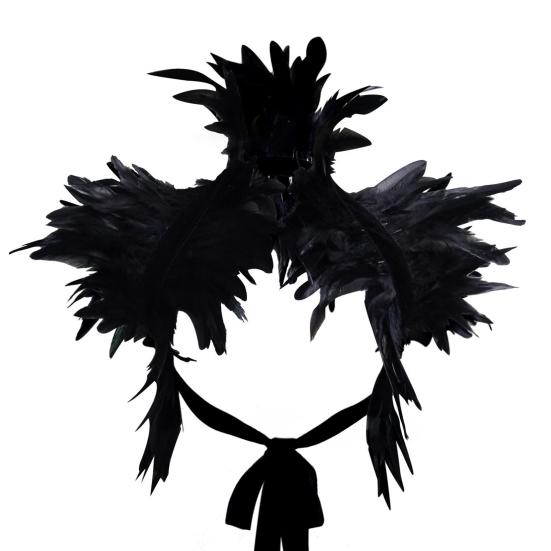 Gothic Style Fake Collar with Layered Feathers Lightweight Durable Fabric Feather Cape Black Shawl Versatile Accessory