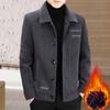 Men Woolen Jacket Lapel Long Sleeve Single Breasted Jacket Coat with Pockets Solid Color Thickened Plush Lining Cardigan Outwear