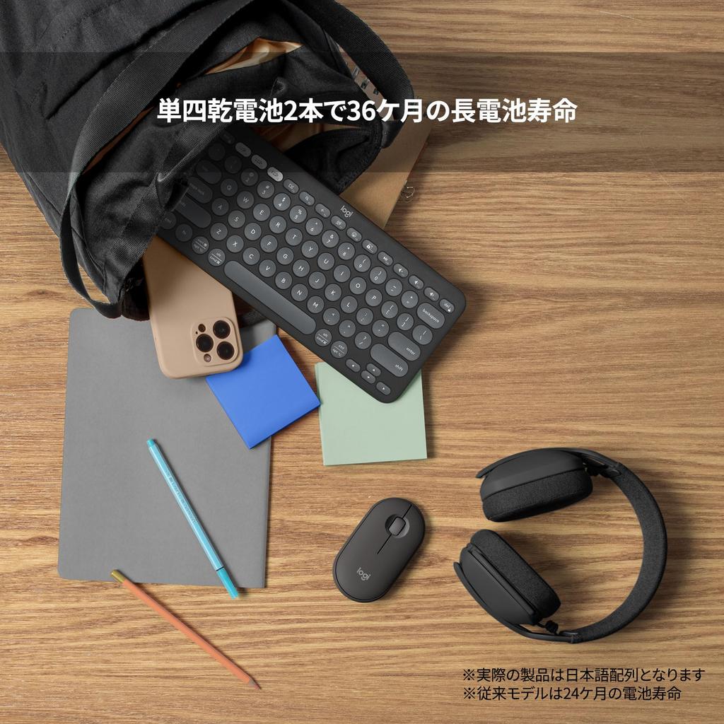 Беспроводная клавиатура Logitech PEBBLE KEYS 2 K380sGR: Тонкий, легкий (415г), Компактная, Bluetooth, Легкое переключение, Японская раскладка, 36 месяцев работы от батареи, C