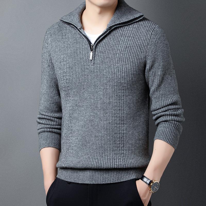 Winter Sweater Men's New Long-sleeved Sweater Trendy Casual Cardigan Loose Knitted Bottoming Sweater Zipper Shirt
