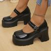 Double Buckle High Heels Mary Jane Shoes for Women Patent Leather Chunky Platform Pumps Woman Black White Lolita Shoes Female
