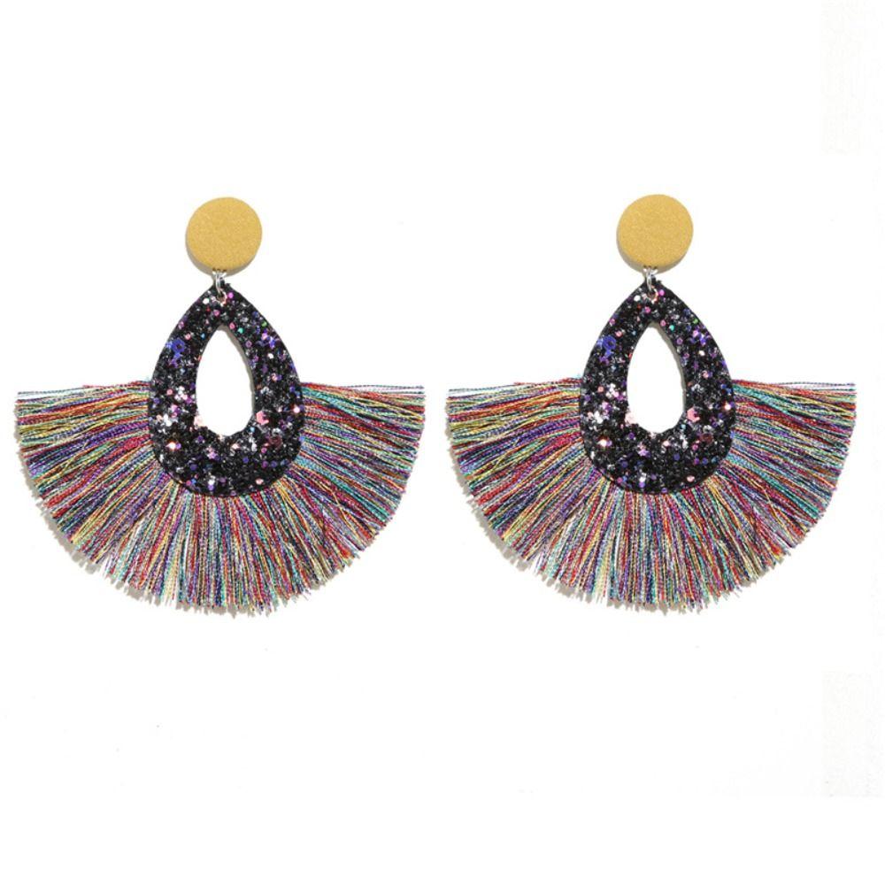 Серьги-капли с блестками и кисточками в богемном стиле, блестящие блестящие висячие свадебные серьги