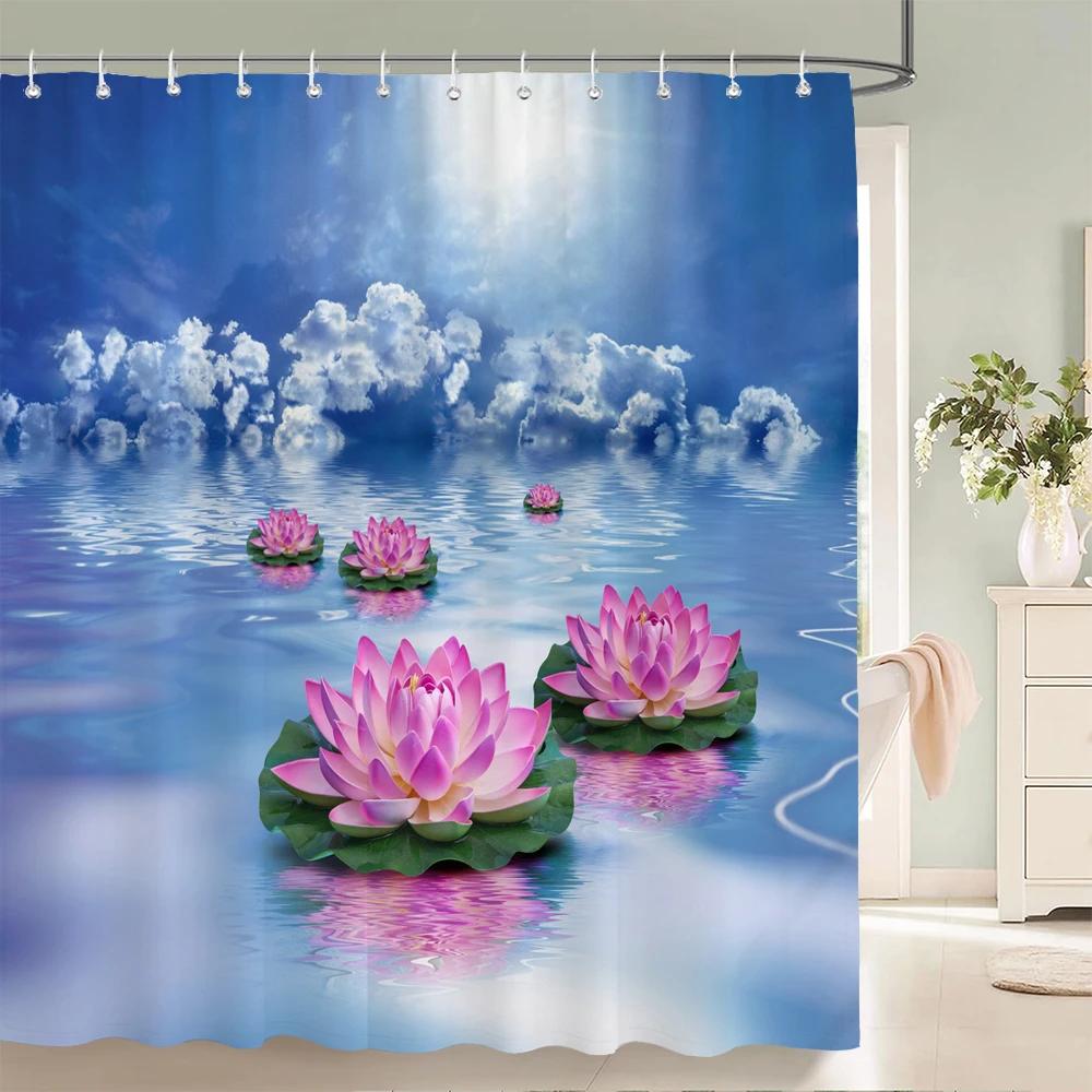 3D Flower Bamboo Pebble Water Green Plant Shower Curtain Waterproof Polyester Curtain Home Decoration