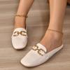 Тапочки Baotou Half Slippers Женская обувь в британском стиле Модные металлические пряжки Украшенные средним каблуком Повседневные шлепанцы Весна Лето Ленивые тапочки
