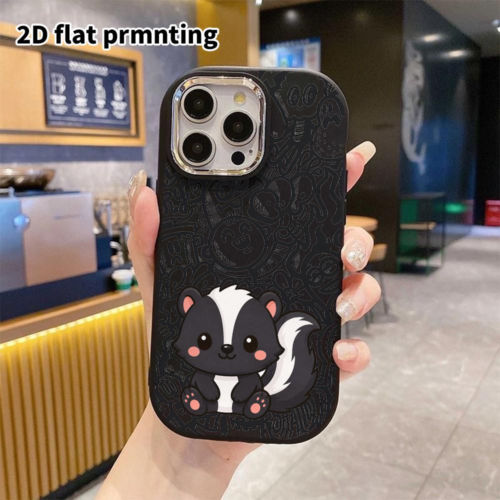 Phone case: 2D flat design suitable for iPhone 18 17 16 15 14 13 Pro protective case, couple style, cartoon skunk, Christmas and Halloween gift