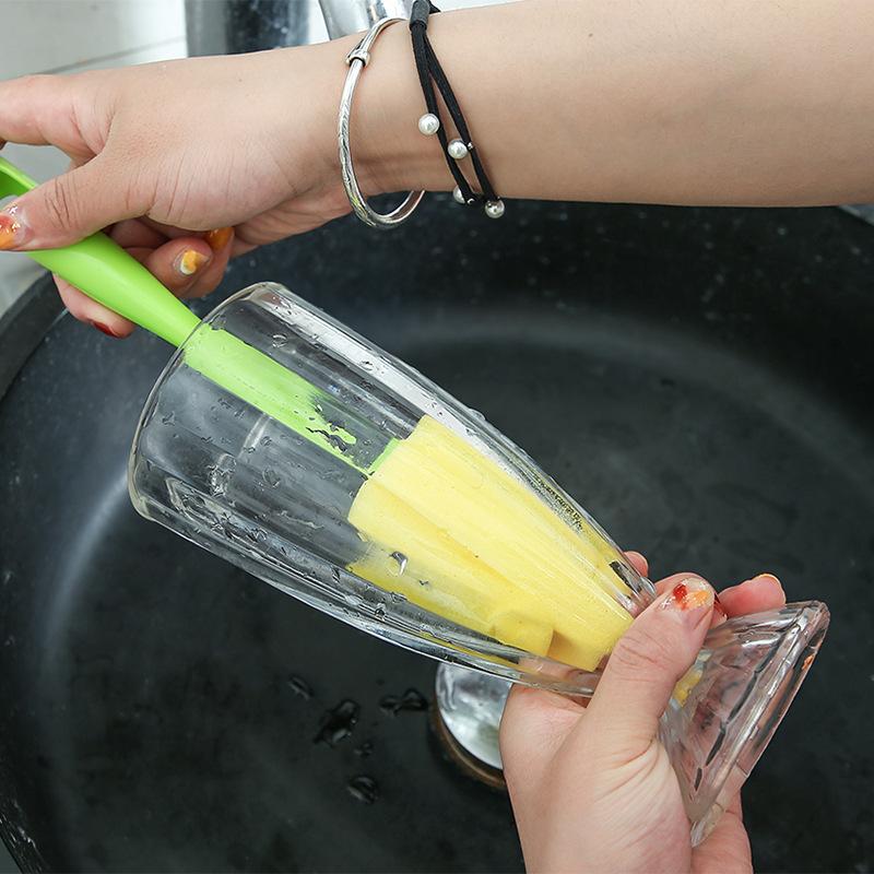 Щетка-губка для чашек с основанием и длинной ручкой для чистки бутылок с водой, щетка для кружки/бутылочки для кормления/термосной бутылки/термокружки