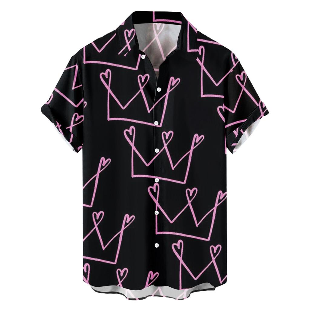 Мужская рубашка с принтом в виде сердца и любви, летняя блузка с коротким рукавом, белая на пуговицах, одежда на День святого Валентина, вечернее платье, мужские топы