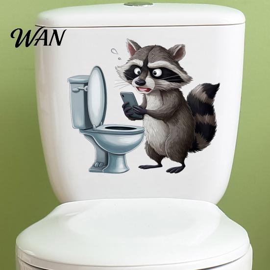 Long-lasting Toilet Decal Cute Animal Reading Newspaper Sticker, Funny Cartoon Waterproof Decoration Sticker Self-Adhesive Tank Lid for Bathroom PVC
