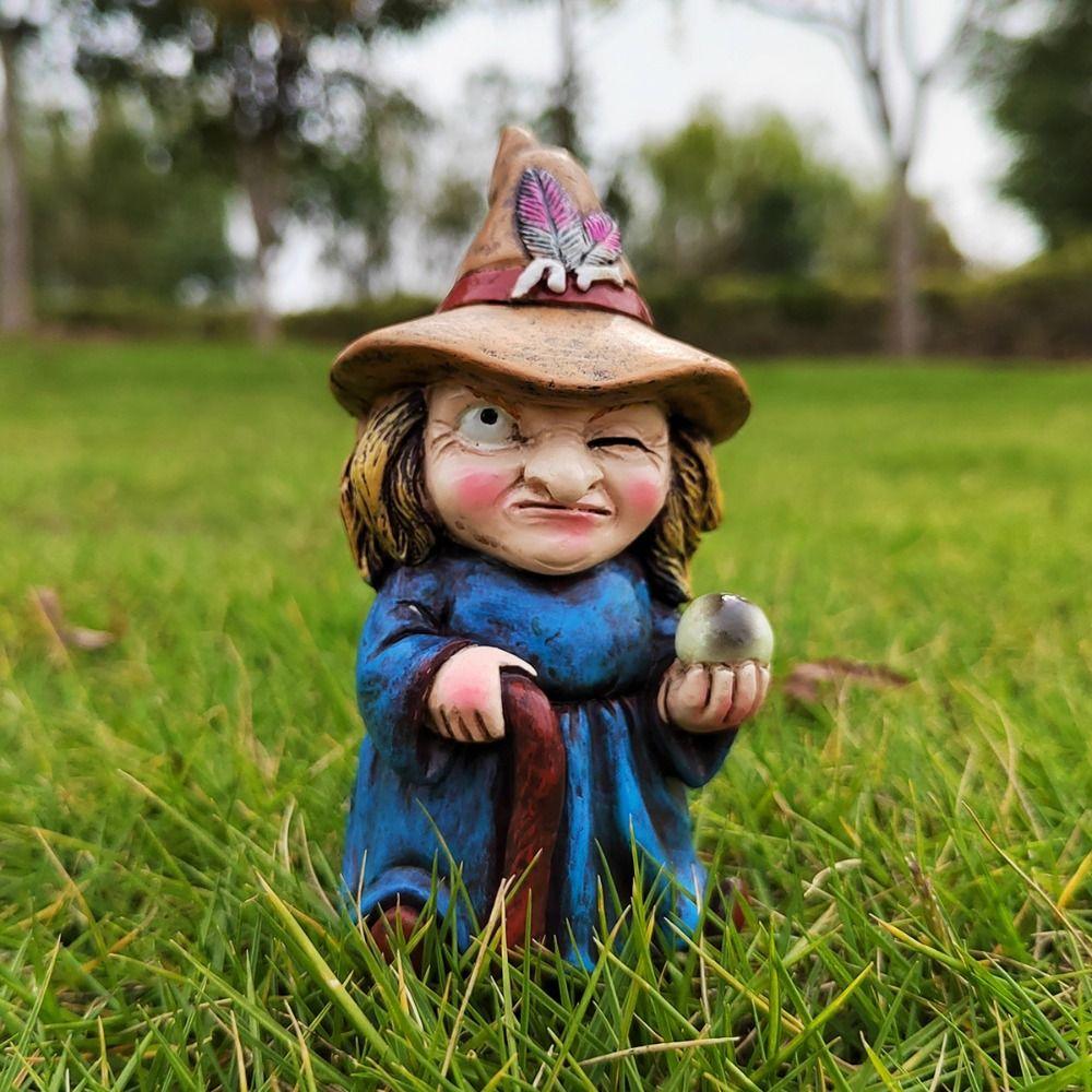 Funny Gnome Statues Resin Garden Dwarf Figurine Halloween Witch Sculpture  Christmas