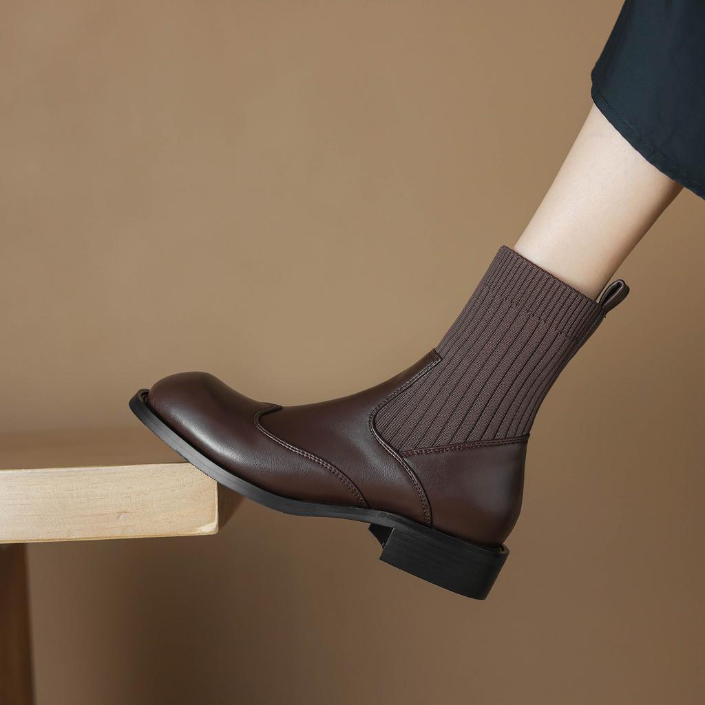 Krazing Pot Микрофибра Осенне-зимняя обувь Толстый средний каблук Размер 43 Ботинки челси Вязаный сзади Эластичные ботильоны