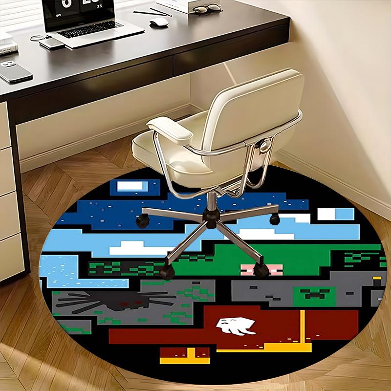 Стив из Minecraft, Пиксель-арт, Коврик под стул, Круглый ковер, Офисный ковер, Машинная стирка, Нескользящий, Подходит для гостиных, спален