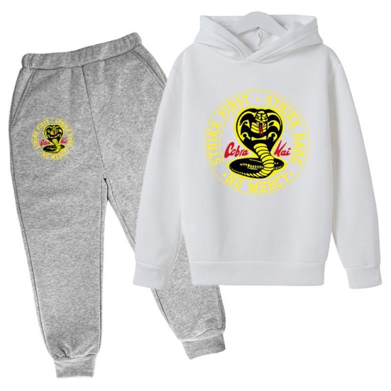Spring Autumn Boys Casual Cobra Kai Print Long Sleeve Pullover Hoodie+Pants Clothing 2PCS Tracksuit Girl Boys Clothes
