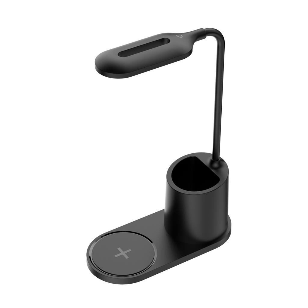3-in-1 Pen Holder Desk Lamp with 15W Wireless Fast Charging, QC2.0 Protocol, TYPE-C Power, 360° Flexible Pole & 3-Color Stepless Dimming