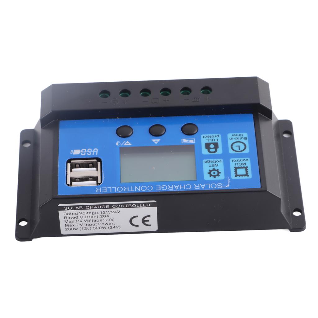12V 24V Auto 20A ?Acid Battery Solar Charge Controller PWM Regulator Dual USB 5V Output