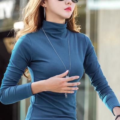 Осенне-зимняя женская футболка с длинными рукавами и полуводолазкой в стиле знаменитостей из Интернета, теплая базовая рубашка в корейском стиле, облегающая, эластичная