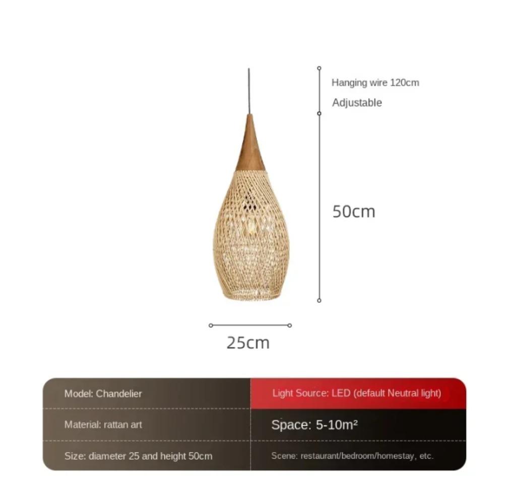 Винтажная ротанговая люстра Подвесной светильник для гостиной 25/35 см Потолочная подвесная лампа Плетеные люстры для столовой спальни E27