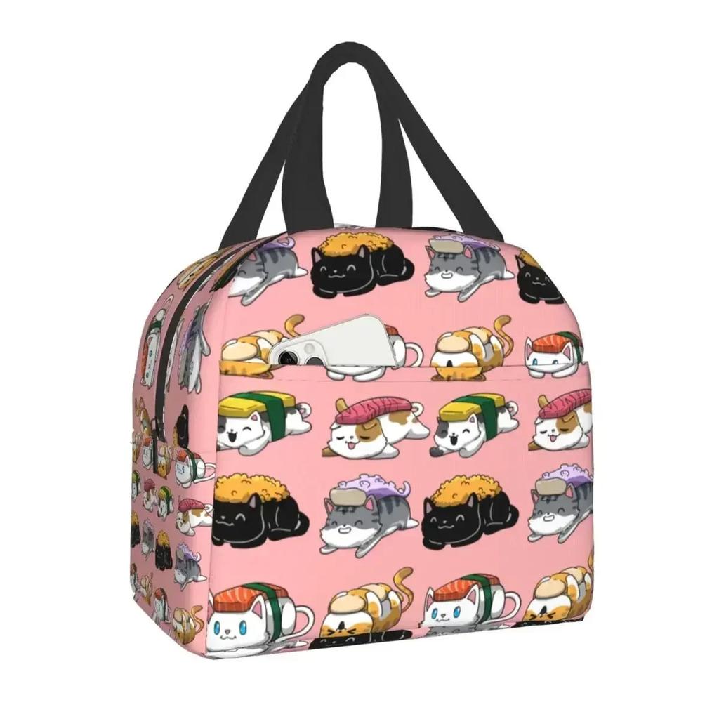 Women's Japanese Anime Sushi Cat Lunch Box & Bento Tote Bag - Cute Anime-Themed Insulated Food Container with Sushi Roll & Cat P