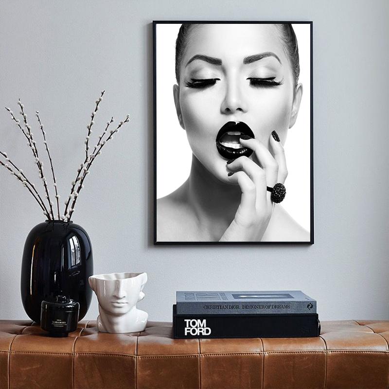 Модное настенное искусство, черный принт для губ, макияж, женский принт, сексуальный женский постер, холст, красота, настенная картина, живопись, домашний декор