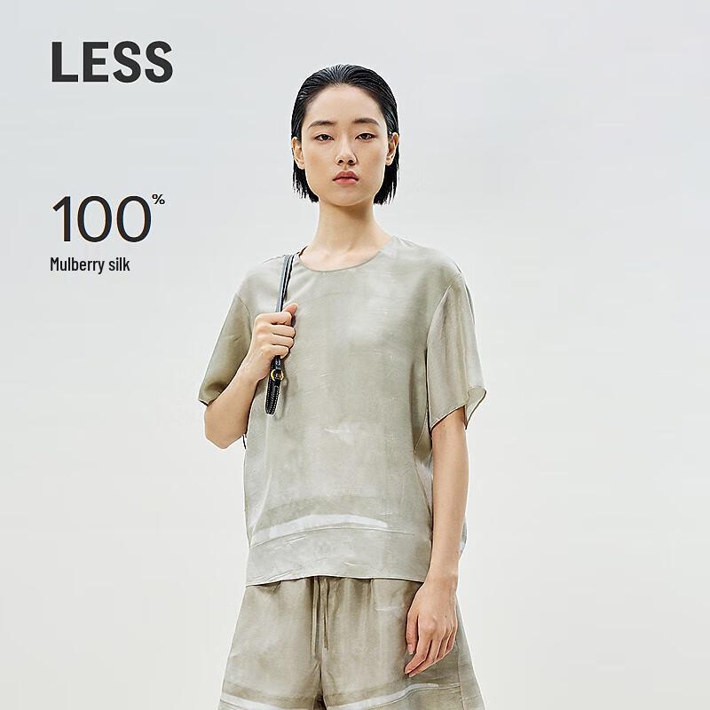 LESS 2025 Summer Silk Round Neck Short Sleeve Shirt
