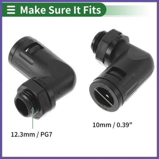 PG7 Cables Glands 039" 90 Degree Bellows Joint PA6 Nylon Black 5 Pcs