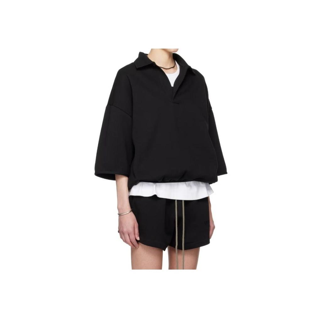 Fear of God Черные мужские топы-поло Essentials с рукавом 3/4 192SU244400F