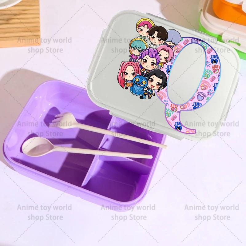 26letters KPop Demon Hunters Lunch Box Girl Boy Portable Bento Boxs Student Hermetic Food Crisper Single Layer Capacity Kid Gift