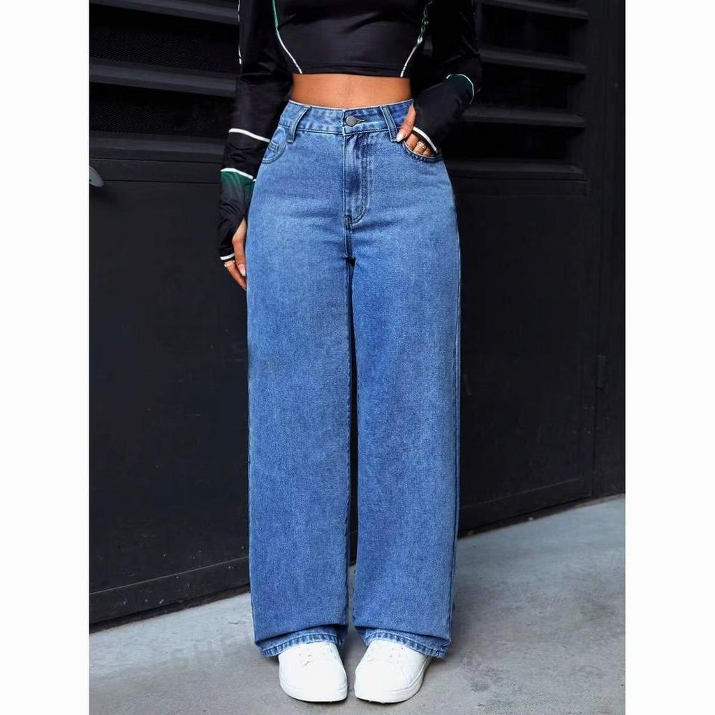 2025 European & American Women's Casual Autumn Loose Straight-Leg Wide-Leg Denim Pants