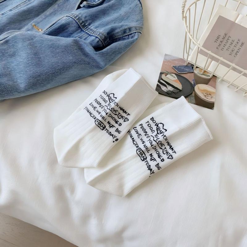 Женские тонкие весенне-летние новые однотонные носки-трубы из хлопка с надписью на пятке, дышащие