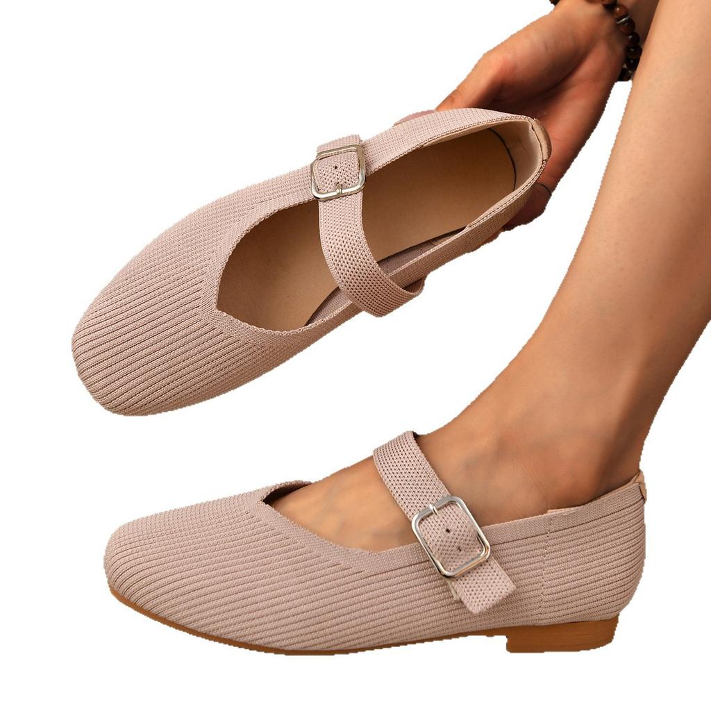 Women's Summer Mesh Breathable Shoes Large Size Fly-woven Single Shoes Buckle Design Women's Single Shoes Breathable Comfortable Shoes